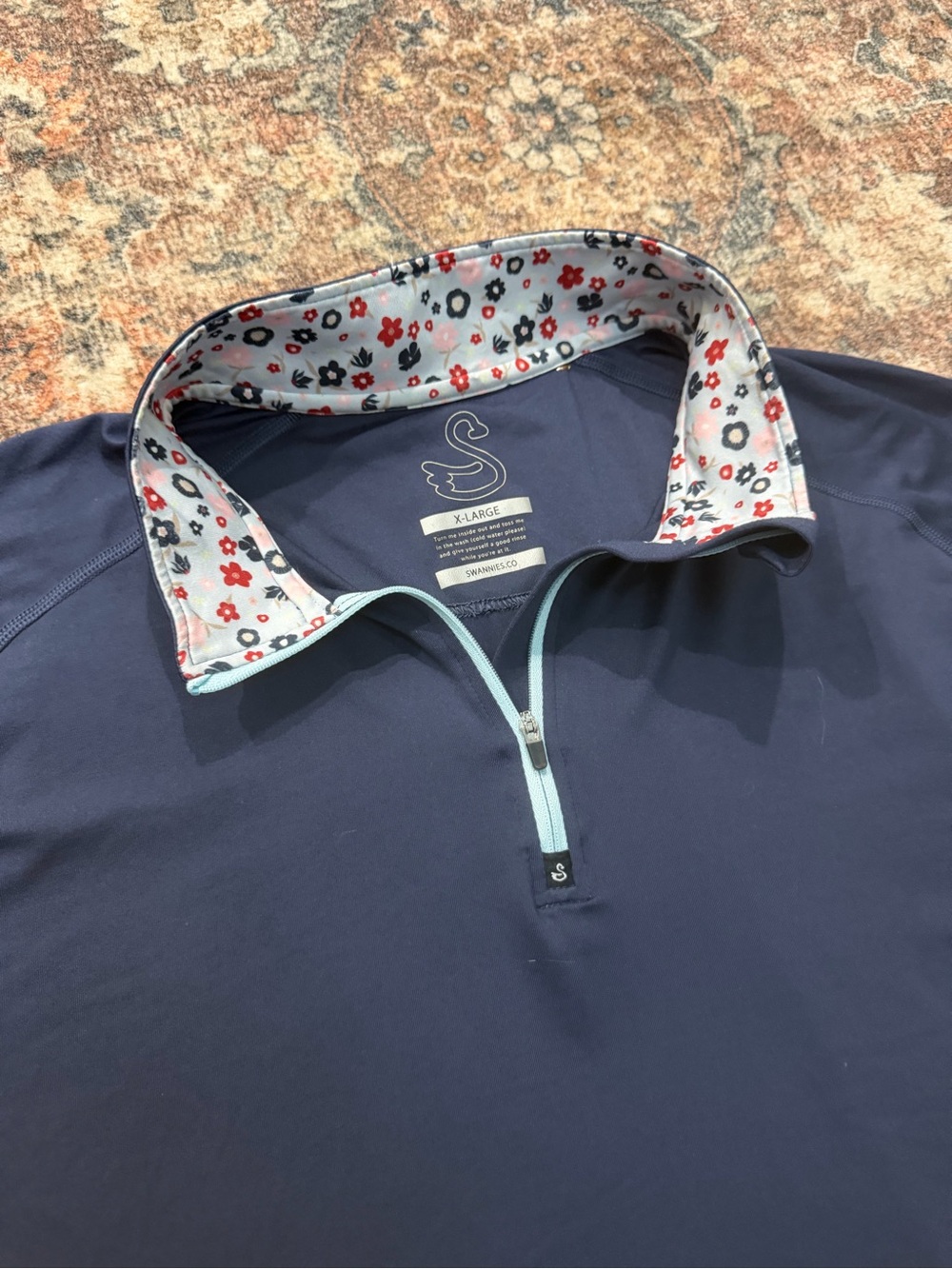 Men's Swannies Navy Quarter-Zip Shirt with Floral Lining - X-Large
